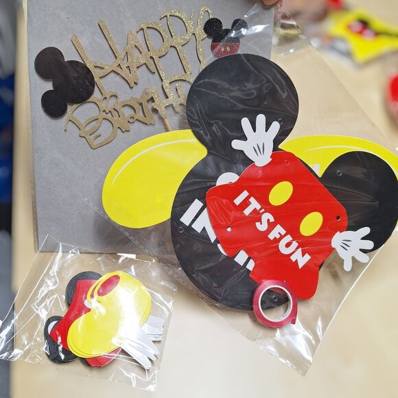 Mouse Ears Happy Birthday Cake Topper Party Decor Shoes Red Yellow Cupcake - Picture 1 of 3